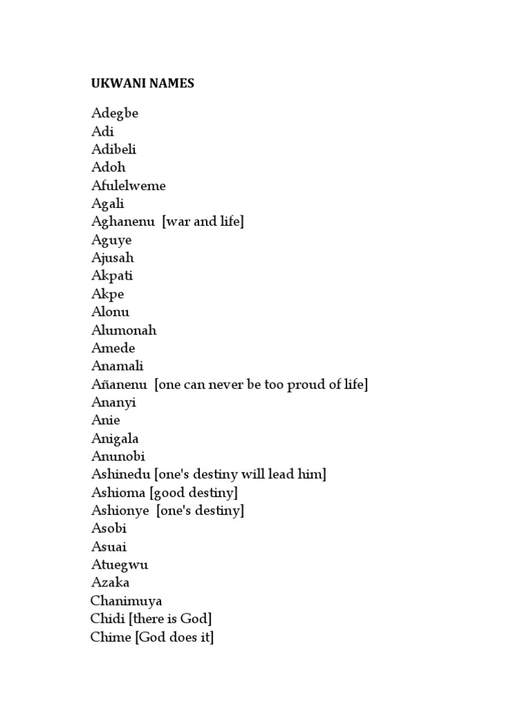 Ukwani Names and Their Meanings | PDF