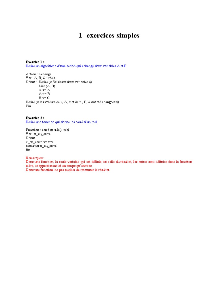 Exercices d'algorithmes et de fonctions | PDF