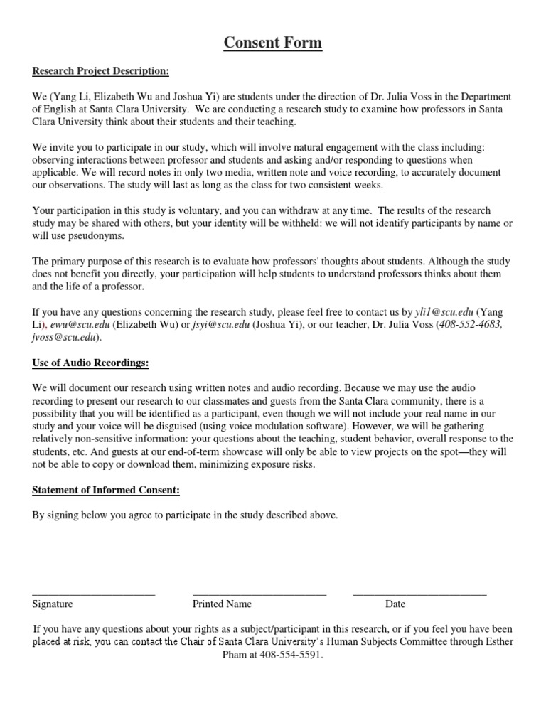 SCU Professors' Teaching Study Consent | PDF | Psychology | Cognitive ...