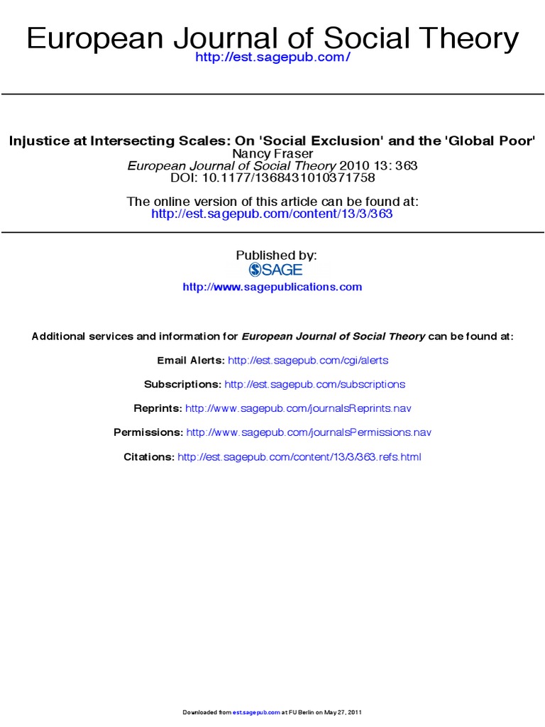 Nancy Fraser. Injustice at Intersecting Scales On Social Exclusion