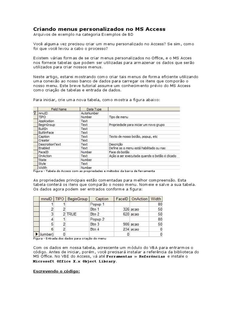 Criando Menus Personalizados no Access | PDF | Microsoft Access | Macro ...