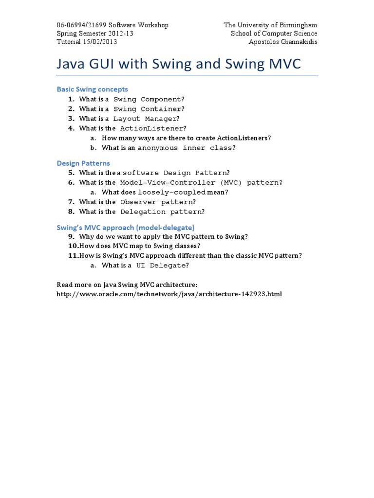 Java Swing MVC Tutorial Guide | PDF | Model–View–Controller ...