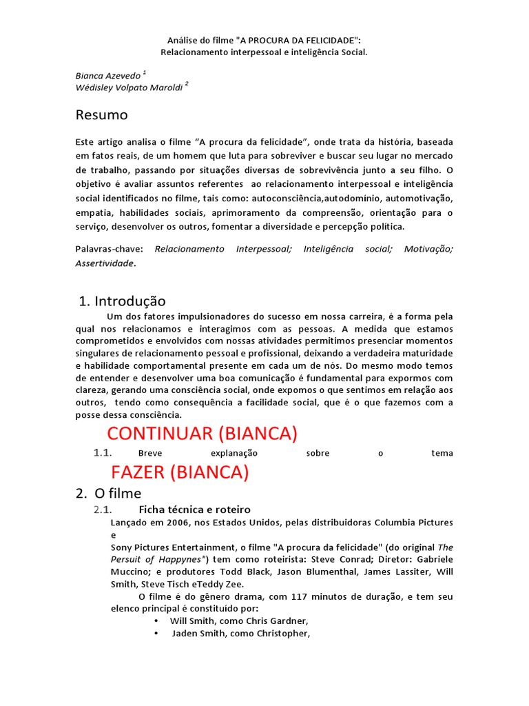 Análise Do Filme A Procura Da Felicidade PDF Inteligência emocional Emoções
