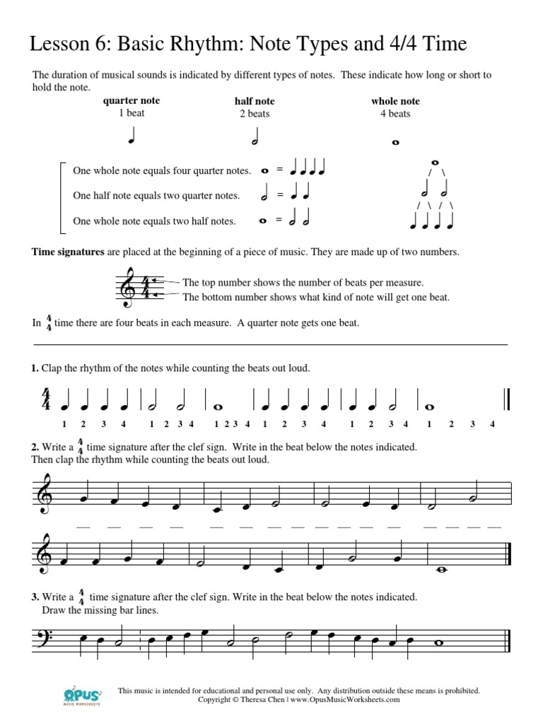 music theory worksheet 6 basic rhythm