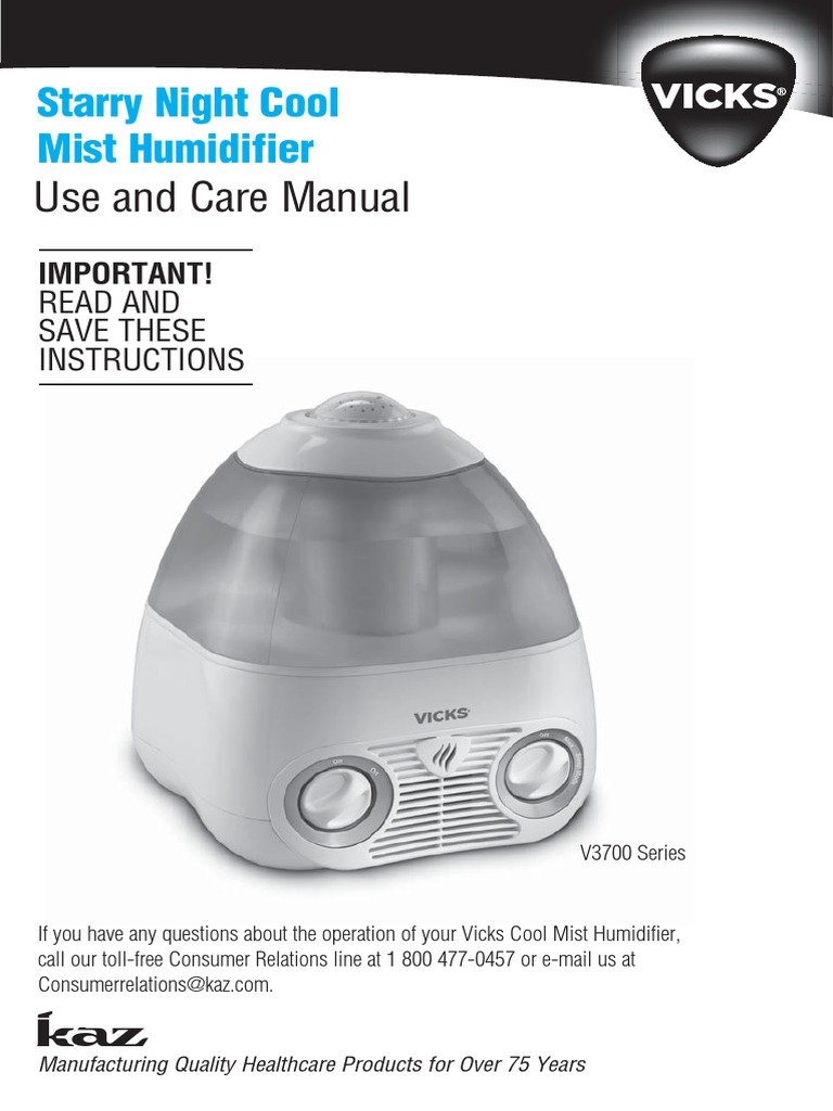 Vicks Humidifier | Relative Humidity | Water