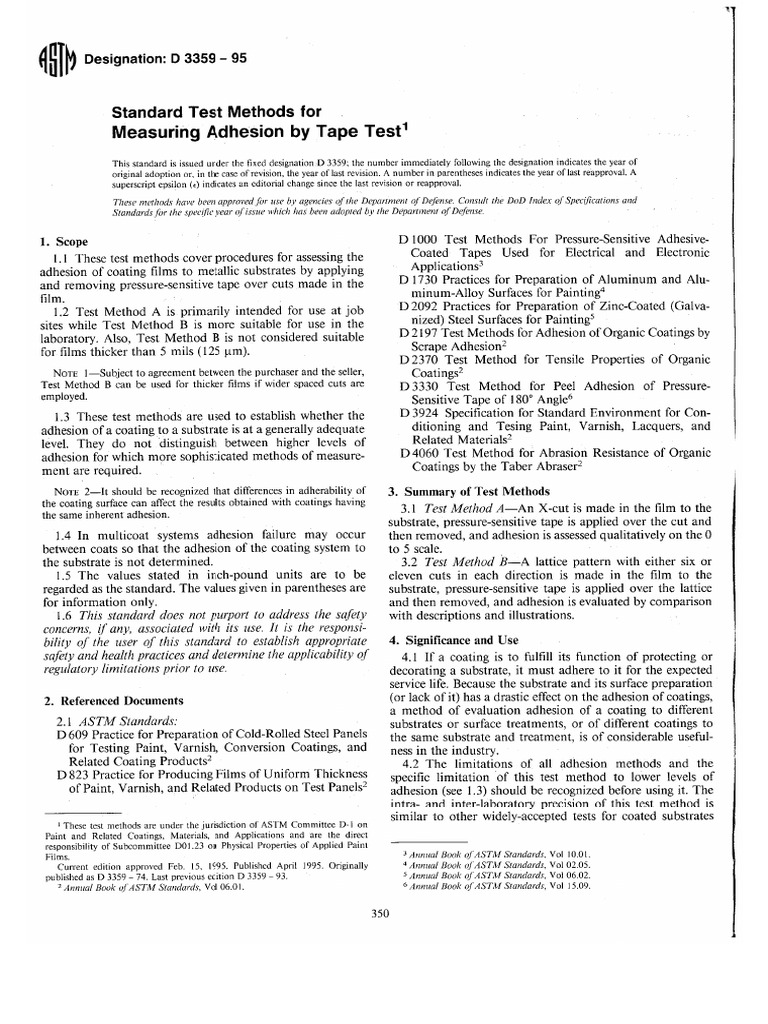 ASTM D3359 Measuring Adhesion by Tape Test