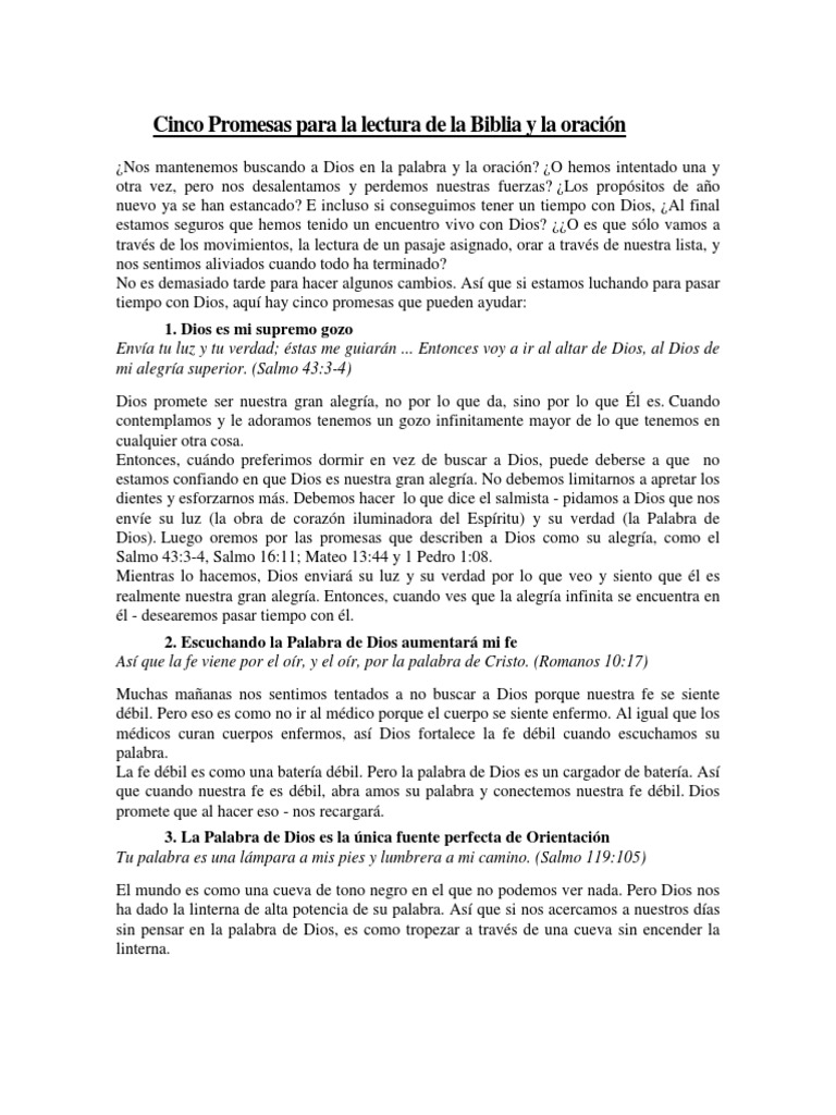Cinco Promesas para La Lectura de La Biblia y La Oración | PDF ...