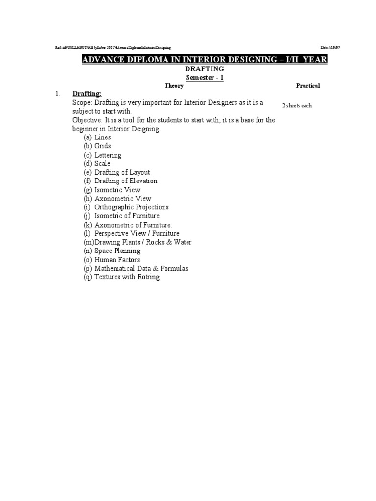 Advance Diploma in Interior Design Syllabus | PDF | Art