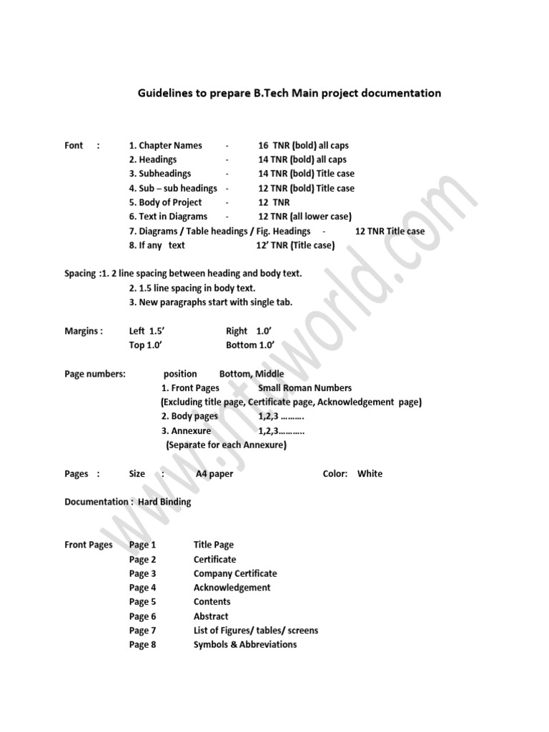 B.Tech Project Documentation Guidelines | PDF | Ellipsis | Abstract ...