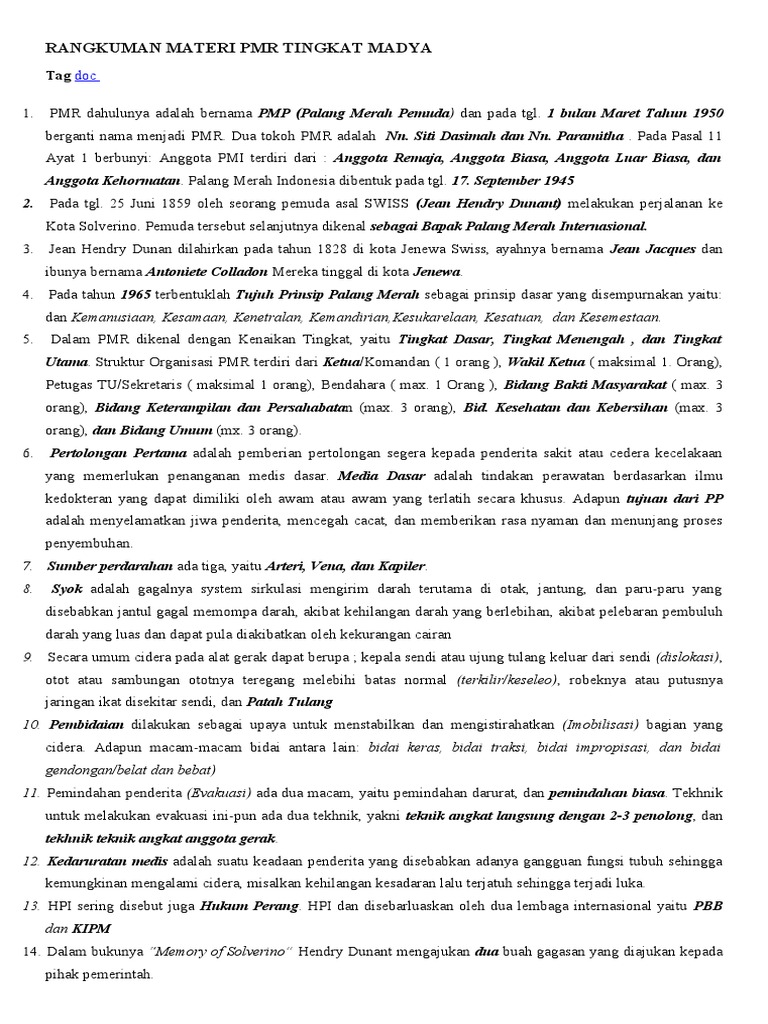 Rangkuman Materi Pmr Tingkat Madya
