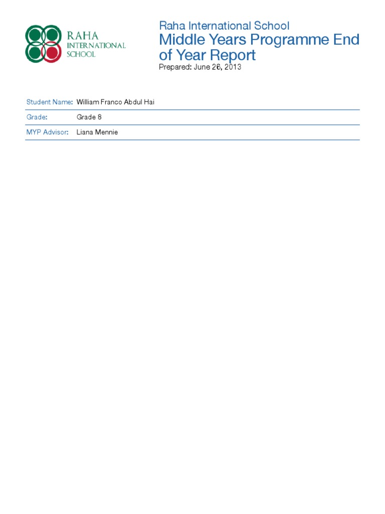 MYP End of Year Report: William Hai | PDF | Community | Learning