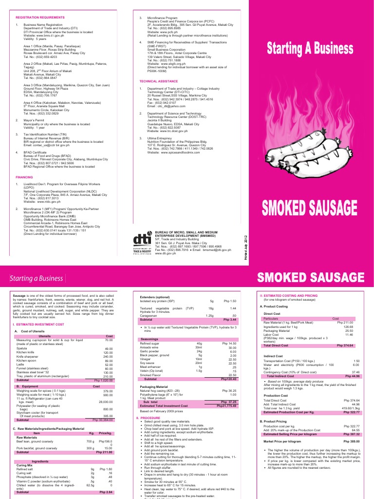 Requirements and Procedures for Starting a Sausage Making Business in
