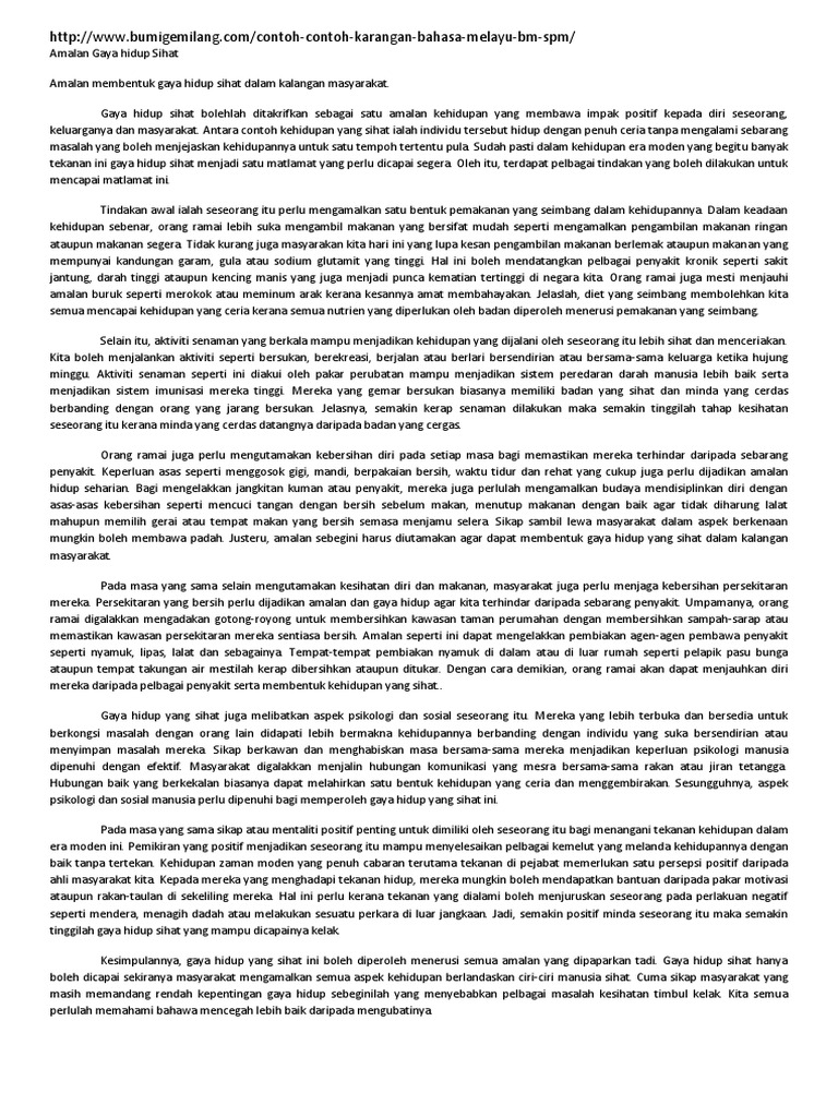 Contoh Karangan Amalan Gaya Hidup Sihat Pdf