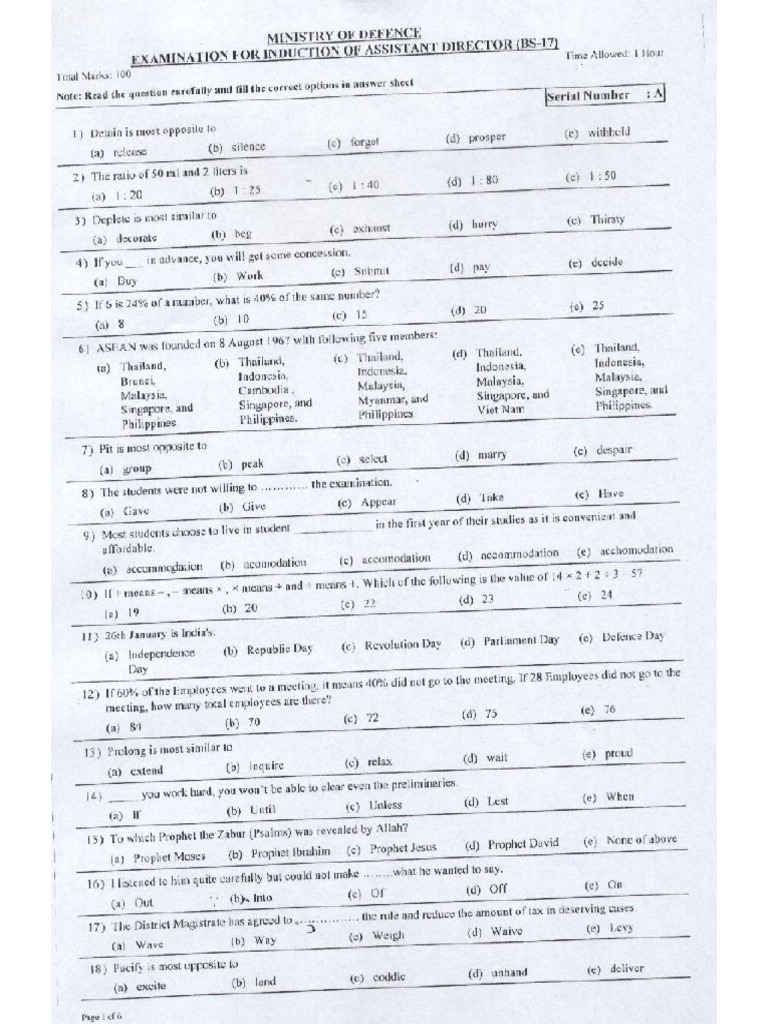 Assistant Director Test Mcqs PDF