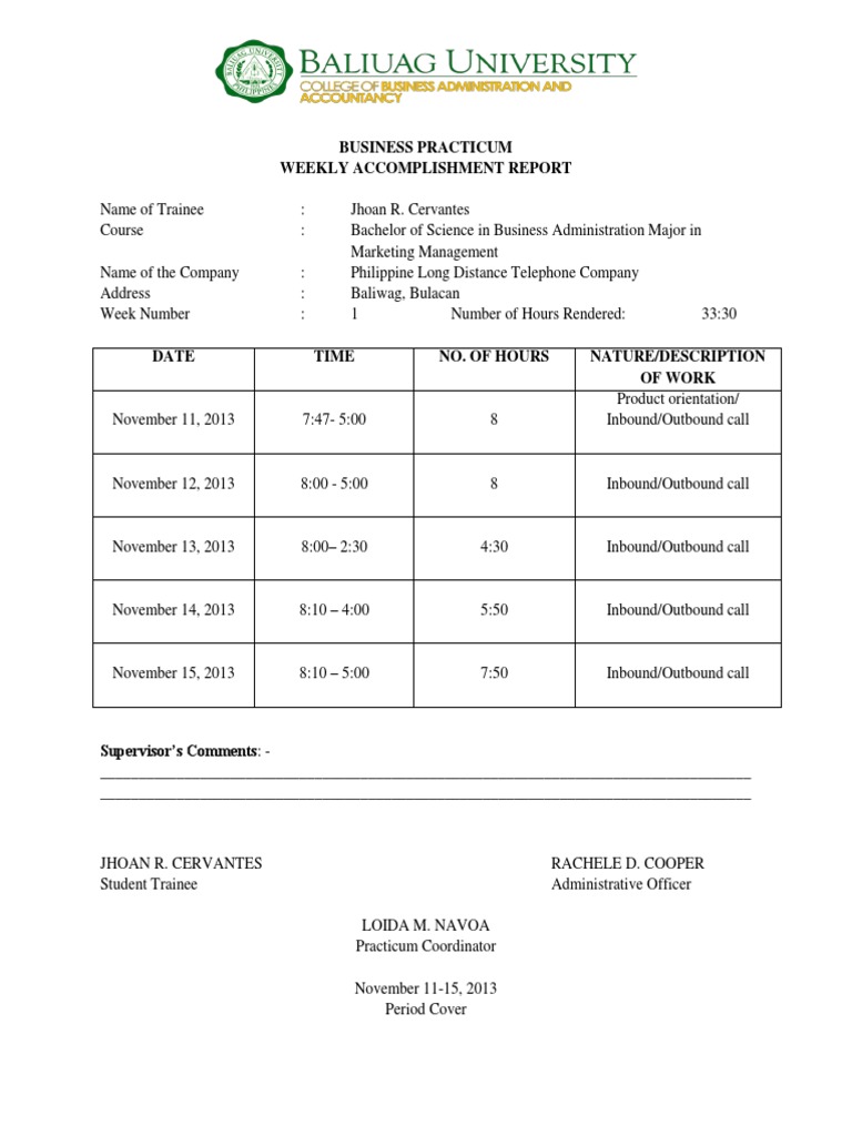 Weekly Business Practicum Report | PDF | Academia | Academic Degree