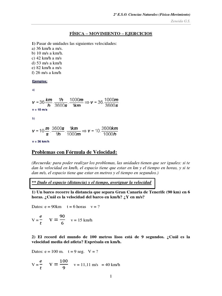 Fisica Movimiento Ejercicios Resueltos Velocidad Cantidades Fisicas