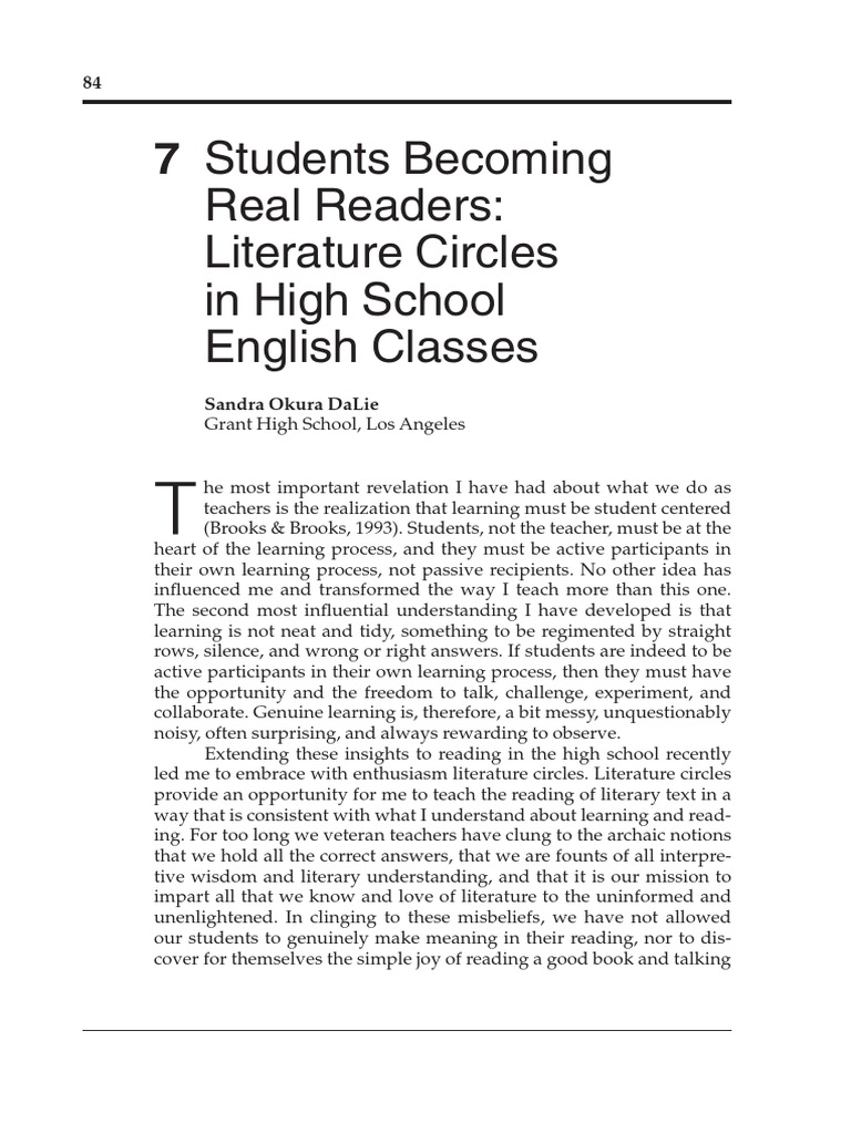 Literature Circles in High School PDF English As A Second Or