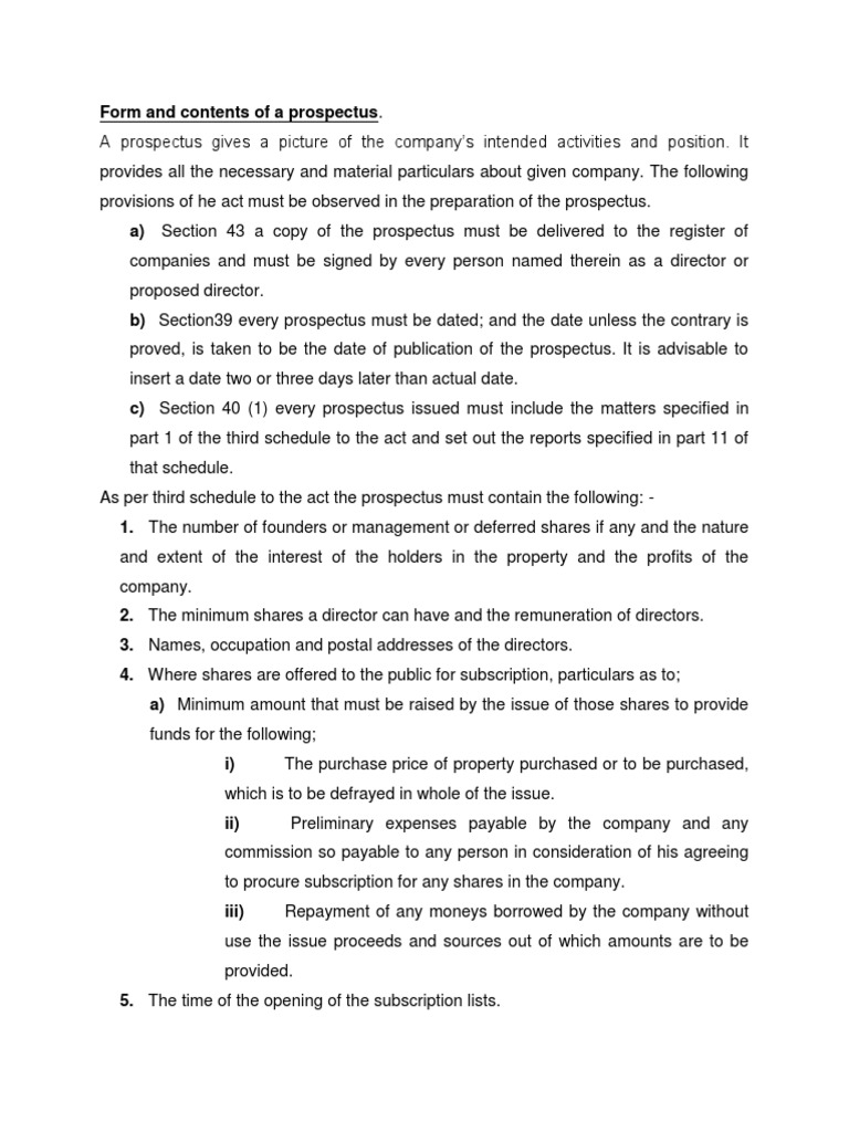 Contents of a Company Prospectus | PDF | Subscription Business Model ...