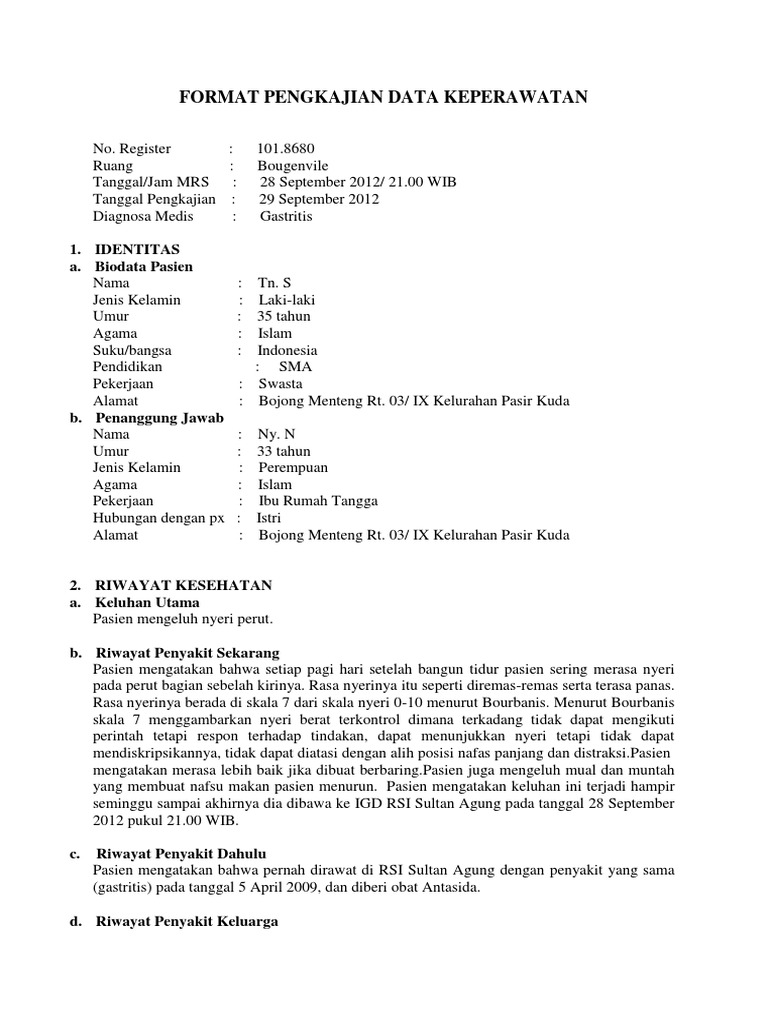 Contoh Format Asuhan Keperawatan Menjawab Soal