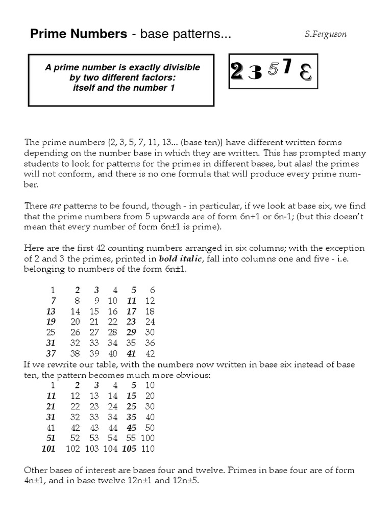 Prime Numbers Pattern Prime Number Numbers