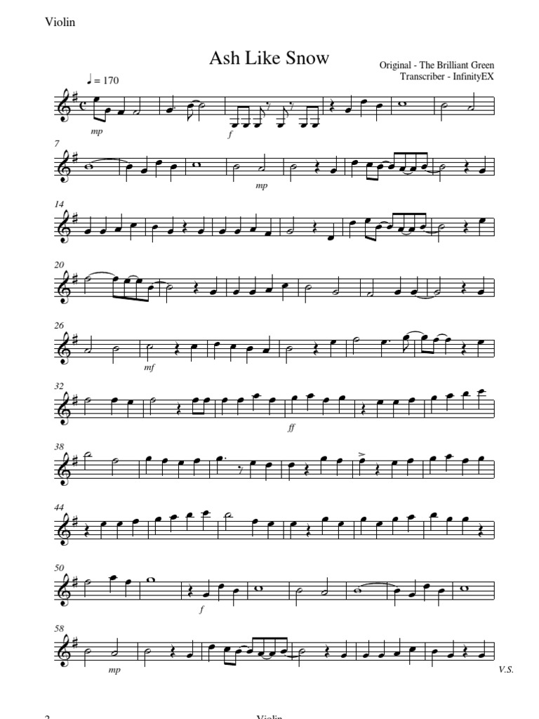 Gundam 00 Ash Like Snow Violin Sheet Music