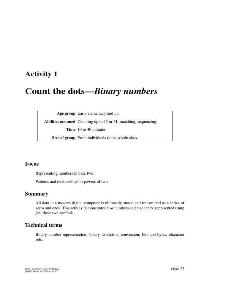 Count The Dots-Binary Numbers: Activity 1 | PDF | Bit | Byte