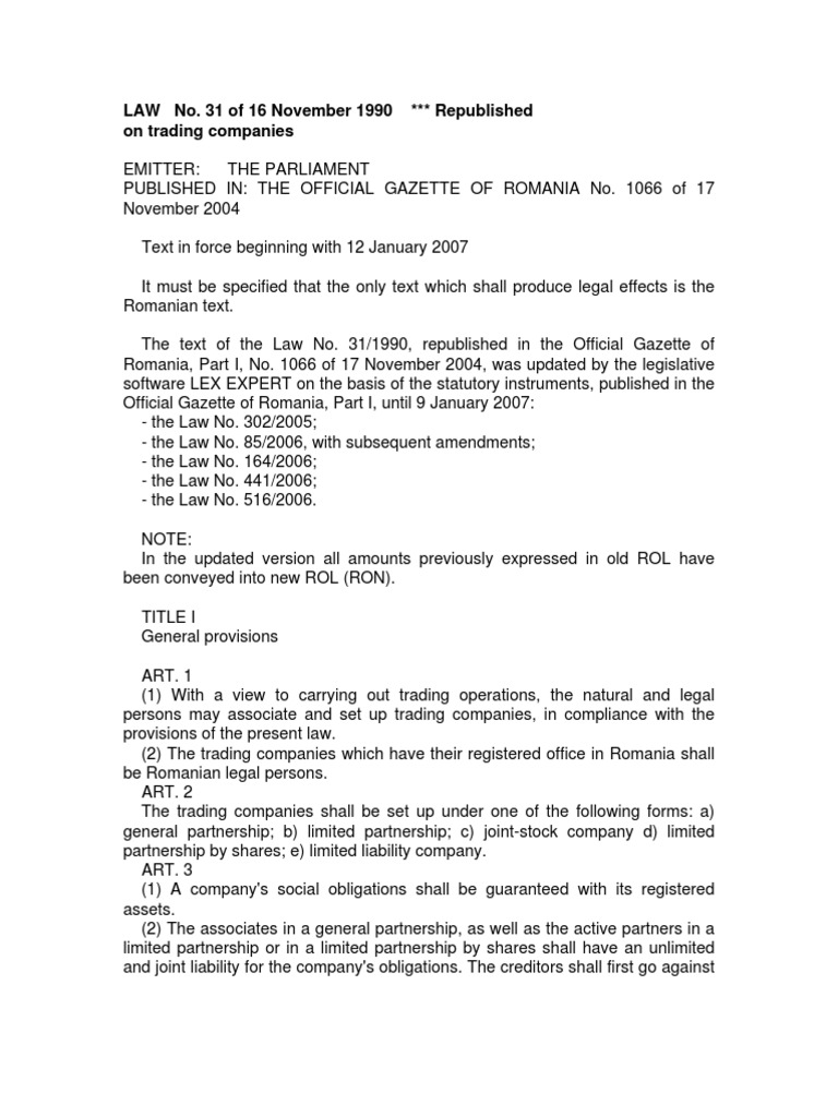 Legea 31 1990 Versiunea 2004En Download Free PDF Limited