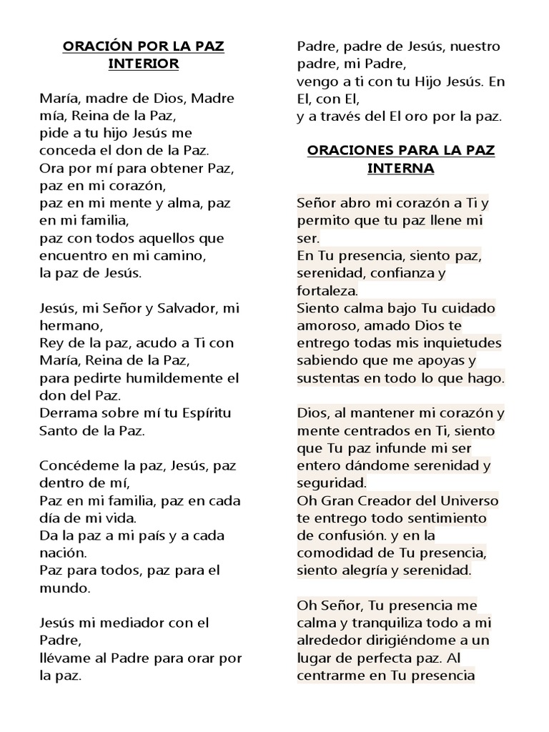 ORACIÓN POR LA PAZ INTERIOR | Oración | Paz | Prueba gratuita de 30 ...