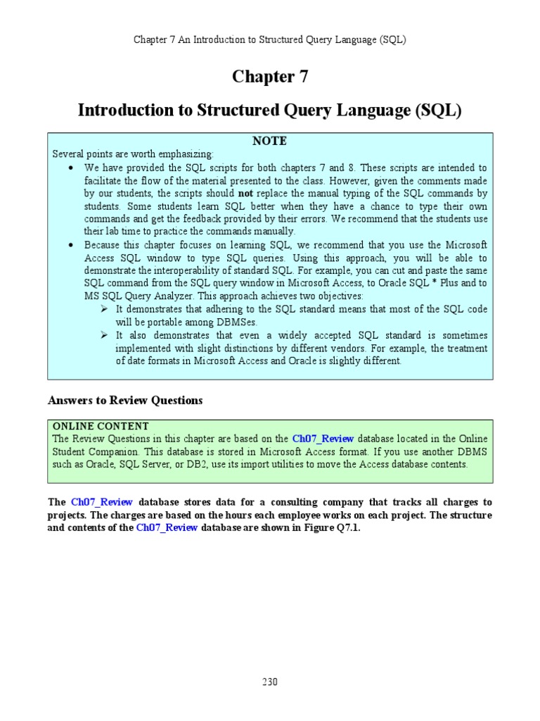 Introduction To Structured Query Language (SQL) : Ch07 - Review | PDF ...