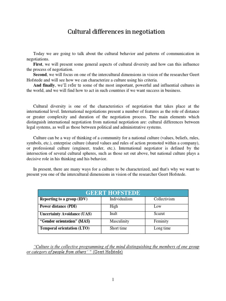 Cultural Differences in Negotiation Styles | PDF | Negotiation | Social ...