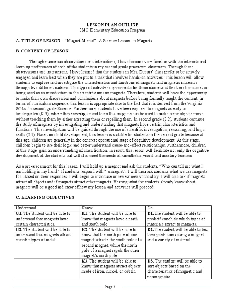 magnets final lesson plan | Magnetism | Magnet