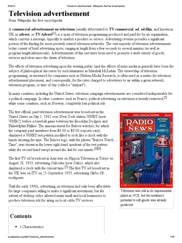Television Advertisement - Wikipedia, The Free Encyclopedia | PDF ...