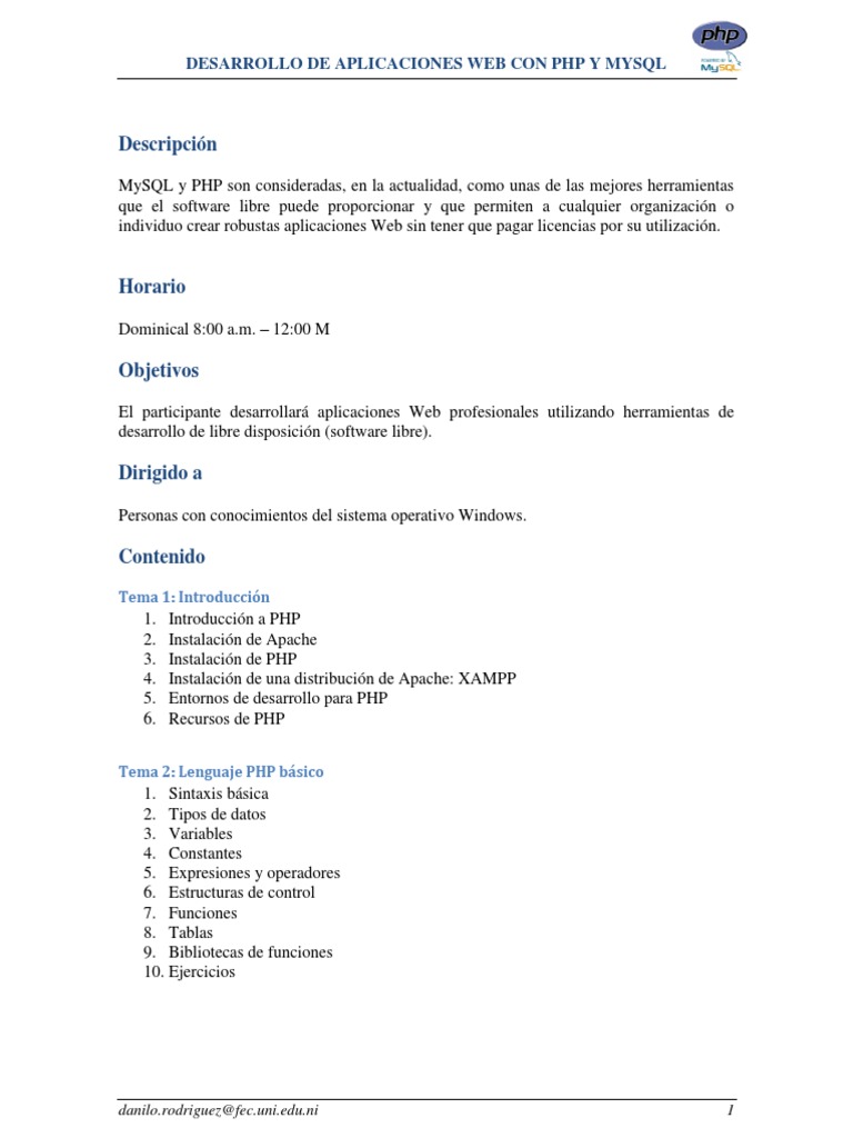 Curso - Desarrollo de Aplicaciones Web Con PHP y MySql | PDF | Informática