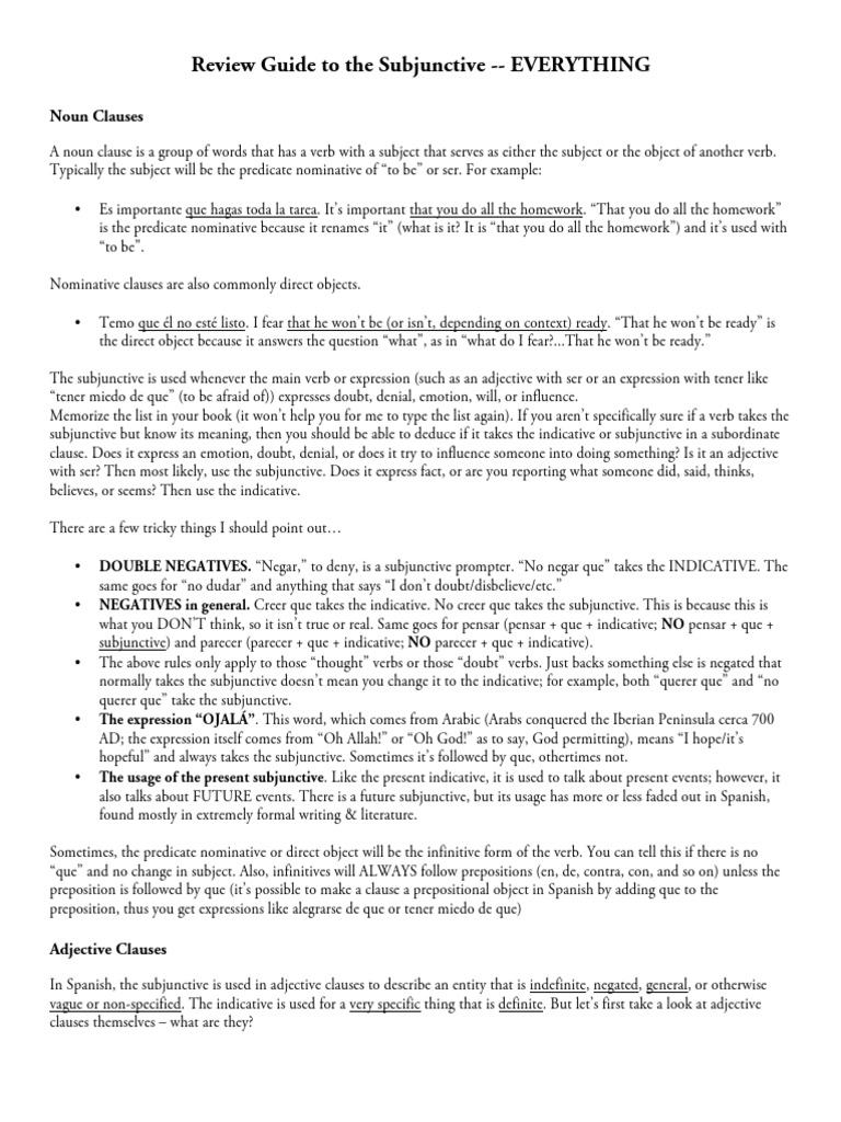 Final Subjunctive Study Guide Adjective Clause