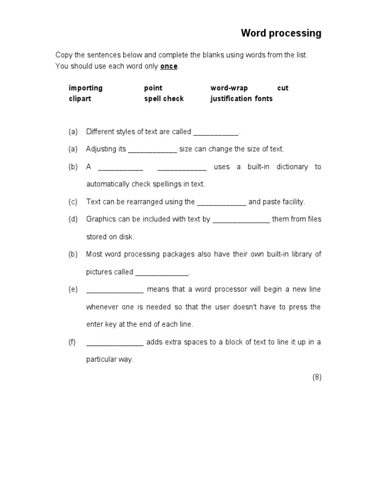 Word Processing Quiz | PDF | Computers