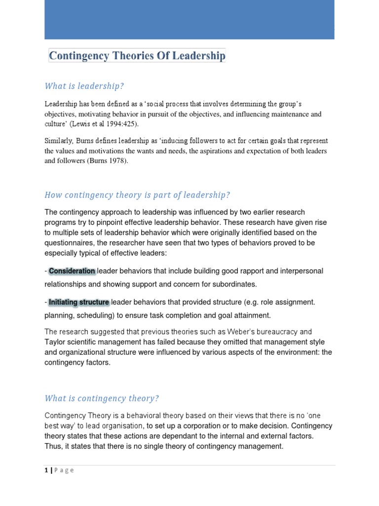 Understanding Contingency Leadership Theory | PDF | Leadership | Motivation