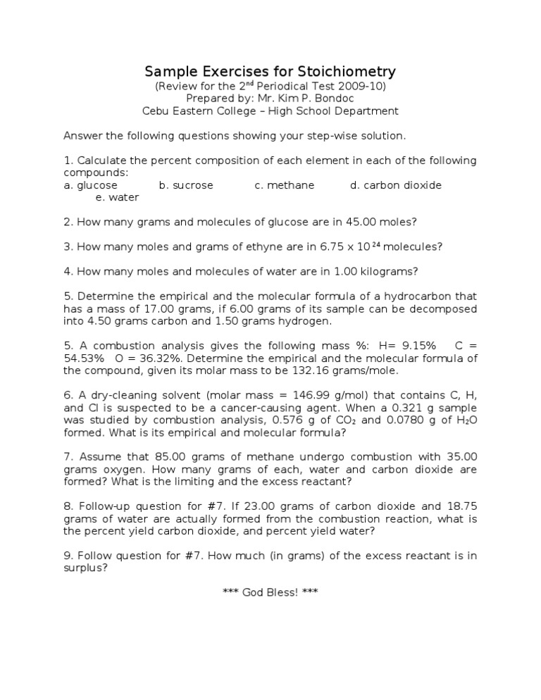 Stoichiometry Practice Exercises Guide | PDF | Wellness | Science ...
