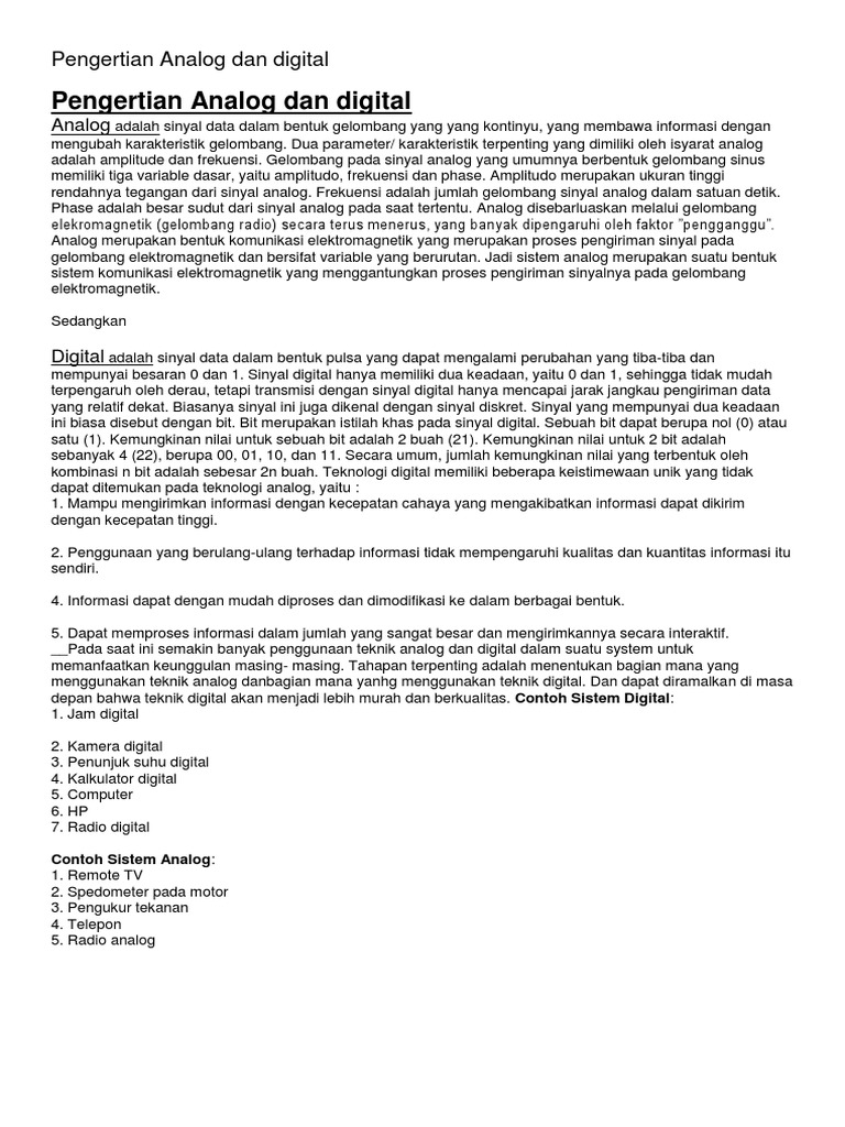 Pengertian Analog Dan Digital