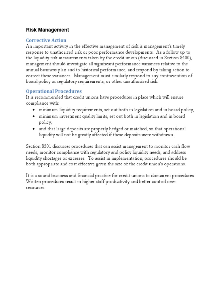 Managing Liquidity Risk in Credit Unions | PDF | Market Liquidity ...
