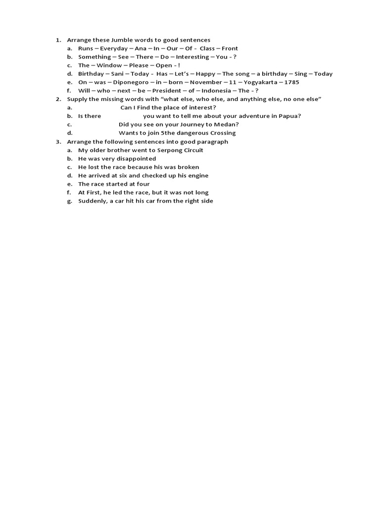 Arrange These Jumble Words to Good Sentences