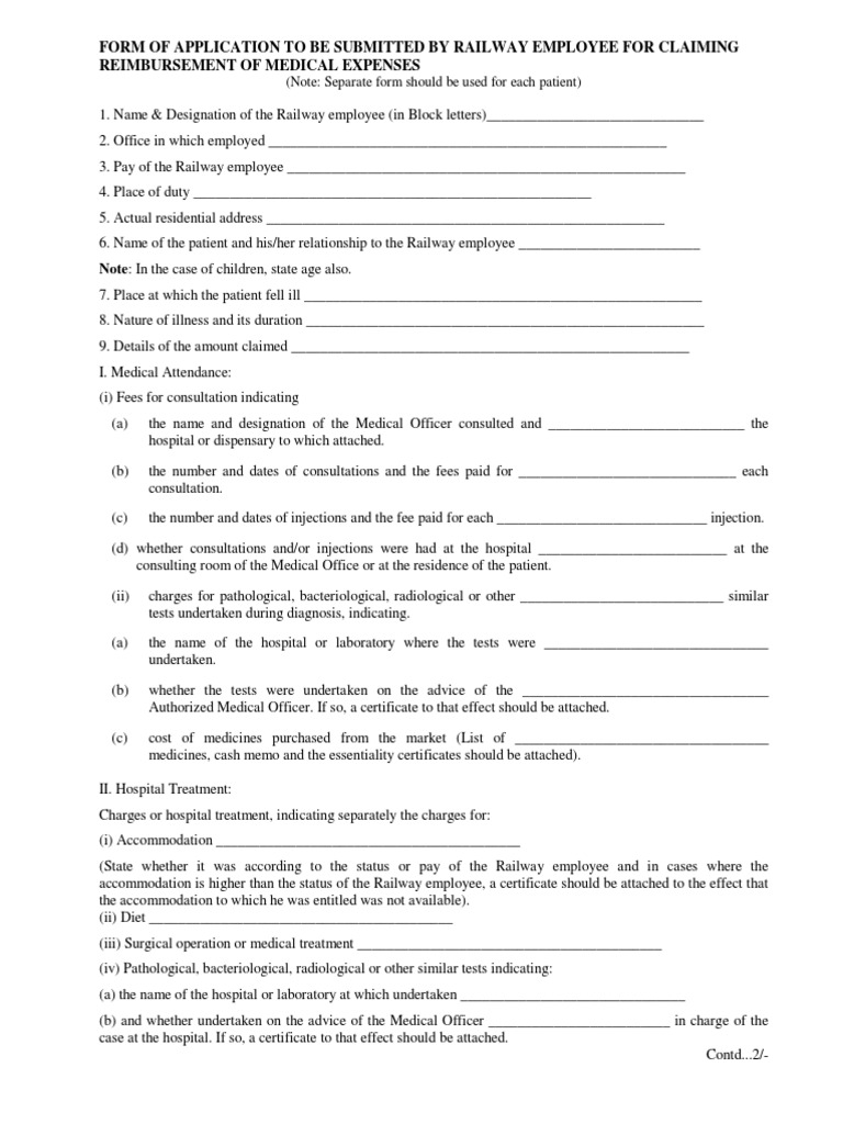 Railway Medical Reimbursement Claim Form | PDF | Hospital ...