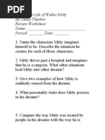 The Secret Life of Walter Mitty by James Thurber Review Worksheet Name: - Period: - Date