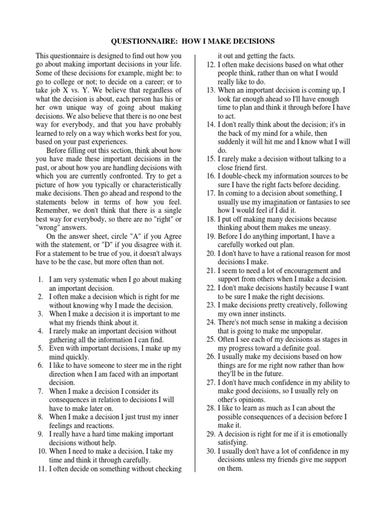 Decision Making Quiz Decision Making Psychological Concepts