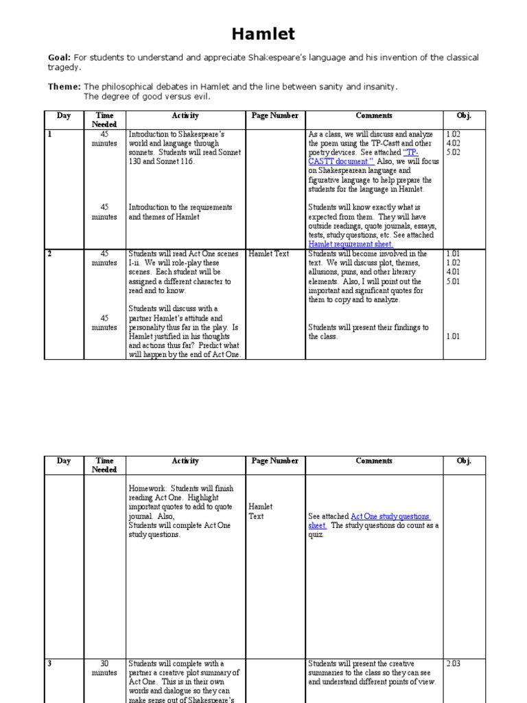 hamlet unit guide Hamlet William Shakespeare