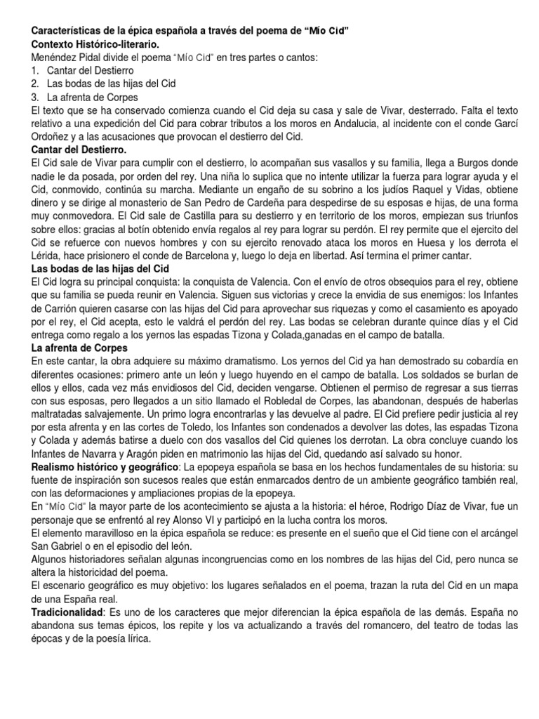 Características de la épica española a través del poema de