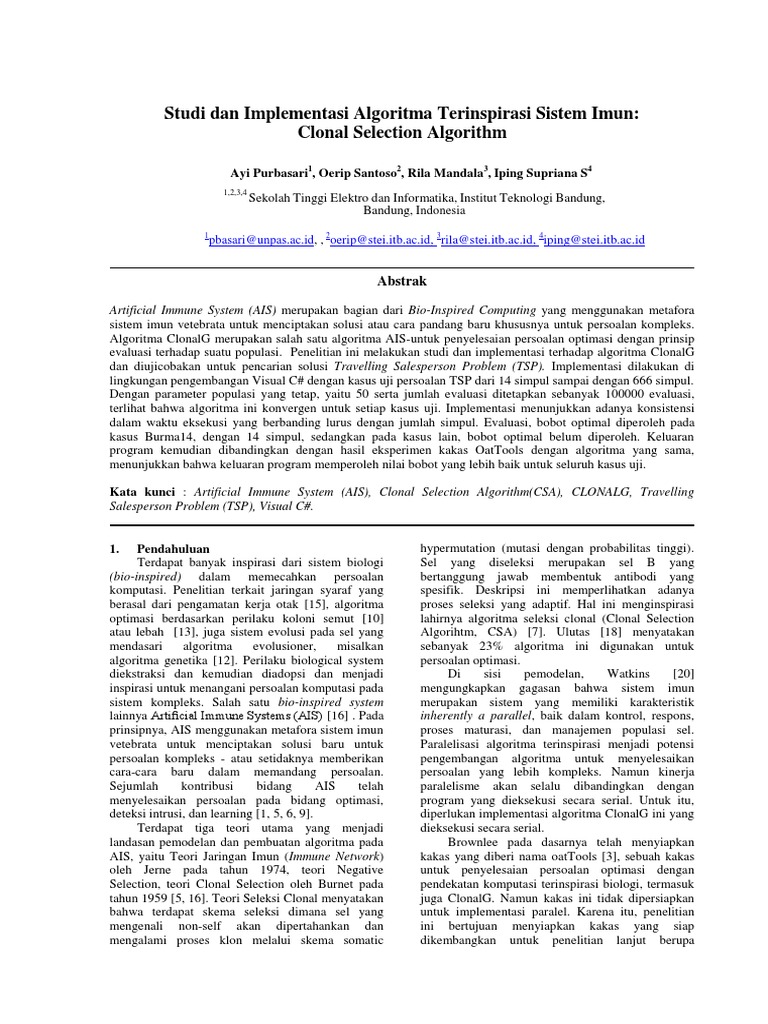 Clonal Selection Algorithm Untuk Travelling Salesperson Problem | PDF ...