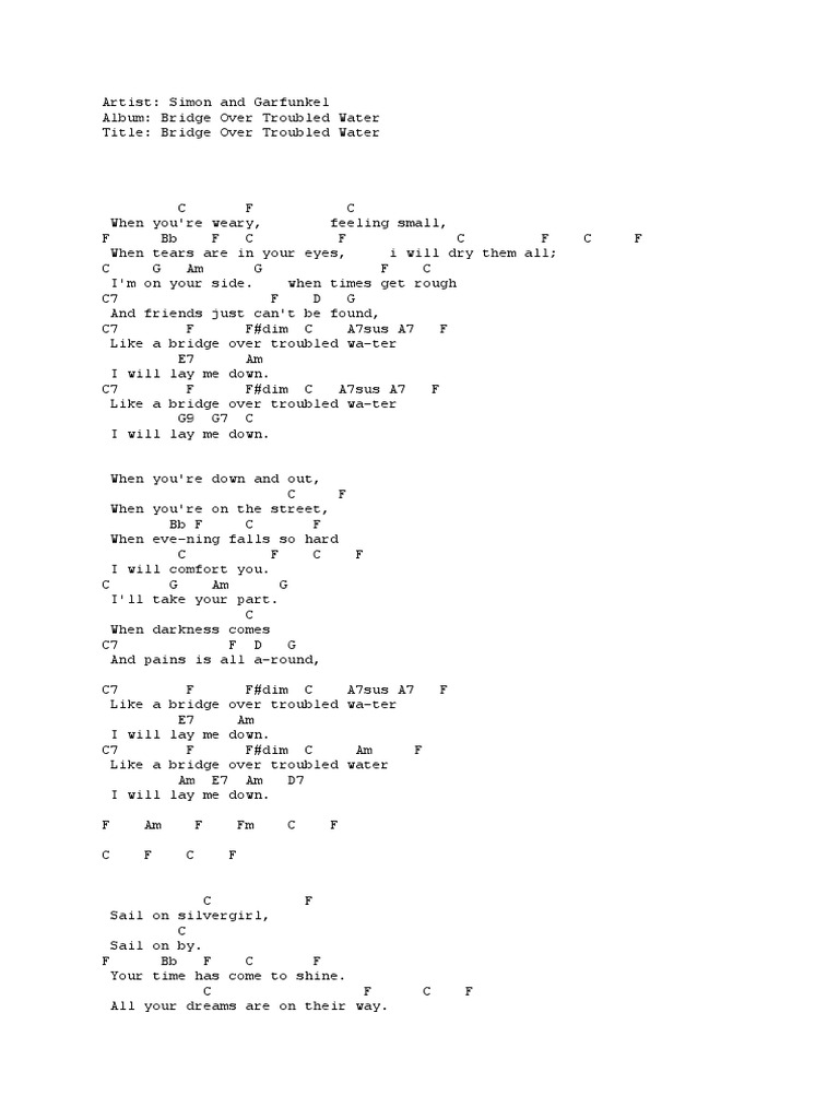 Bridge Over Troubled Water Chord PDF