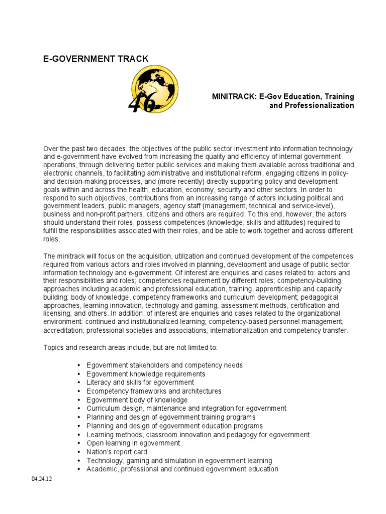 E-Government Track: MINITRACK: E-Gov Education, Training and ...