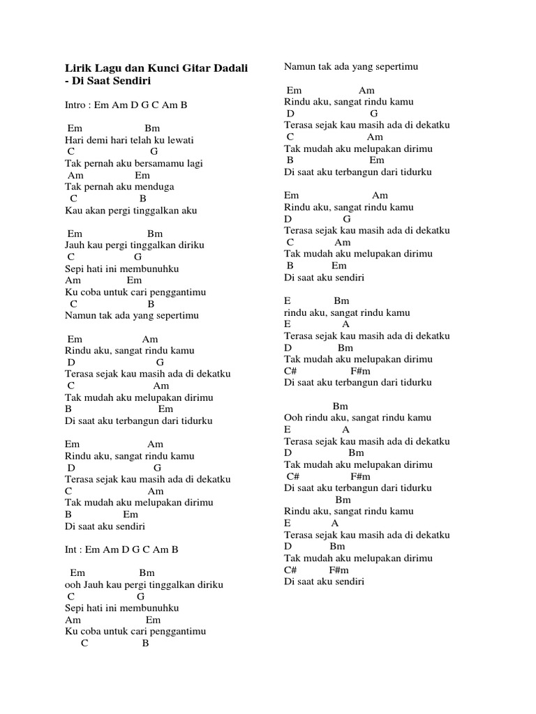 Lirik Lagu Dan Kunci Gitar Dadali Pdf