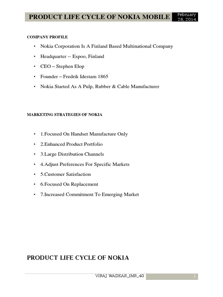 Product Life Cycle of Nokia Mobile PDF